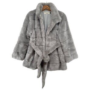 Beijiatu Womens Coat Sz S Luxury Faux Fur Gray Fluffy Fuzzy SoftAF Glam Cozy